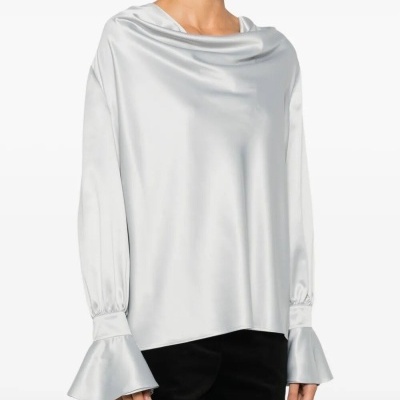 Relaxed-fit satin blouse - Grey