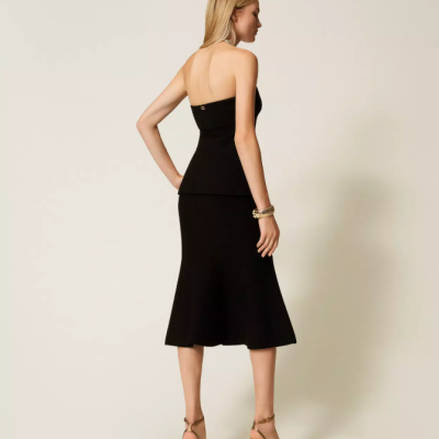 Midi knit skirt with godet