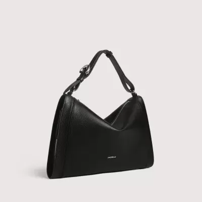 Mala de ombro preta em pele sintética com alça ajustável