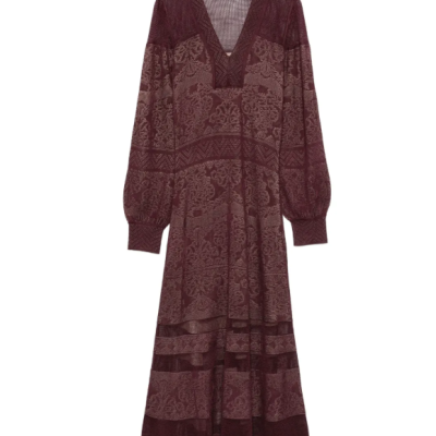 V-neck Jacquard Knit Maxi Dress