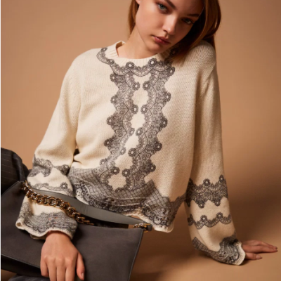 Wool blend jumper with placed print Wool blend jumper with placed print