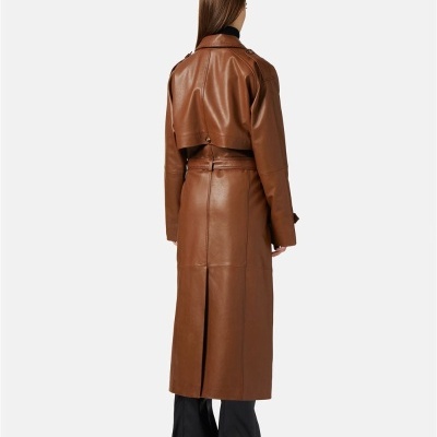 Cognac Brown Leather Trench Coat