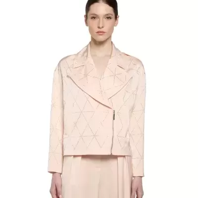 Satin Jacket with Geometric Crystal Studs