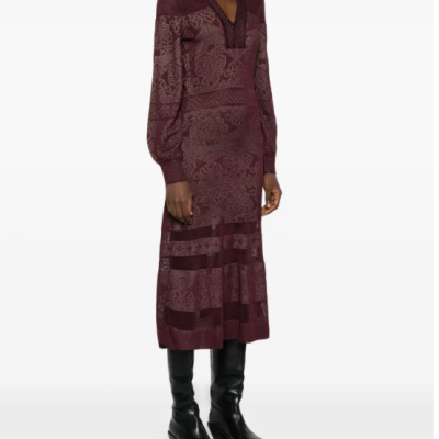 V-neck Jacquard Knit Maxi Dress