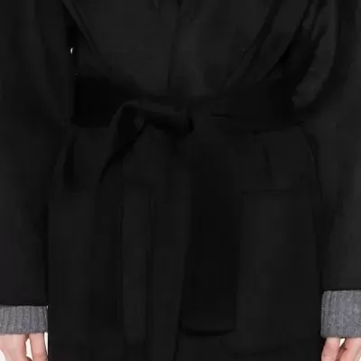 Black wool-blend belted coat