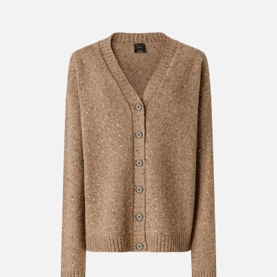Bouclé fabric cardigan with rhinestones