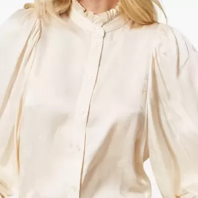 Jacquard satin shirt with ruffles