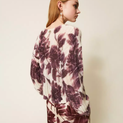 Mohair blend jumper with floral print