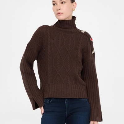 Wool polo-neck with bejewelled buttons