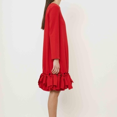 RED MIDI DRESS WITH BOW DETAIL