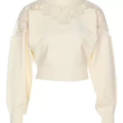 Lace-insert high-neck sweater