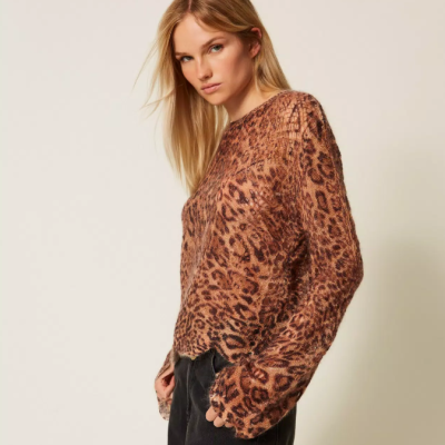 Mohair blend jumper with animal print