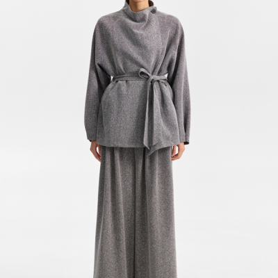 Wool-blend Belted Jacket with Asymmetric Collar