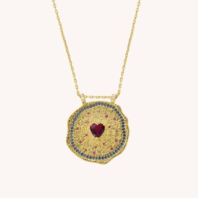 MYA-BAY Ruby Heart Medaille Necklace