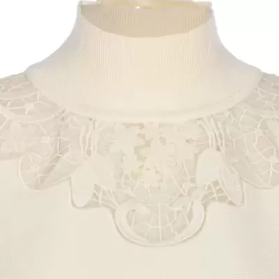 Lace-insert high-neck sweater