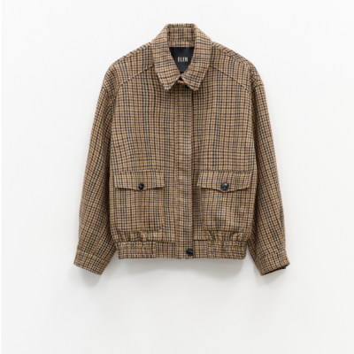 Camel Houndstooth Wool Jacket