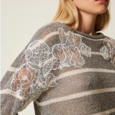 Mohair blend jumper with lace and slits