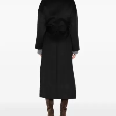 Black wool-blend belted coat