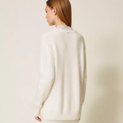 Angora blend jumper with lace