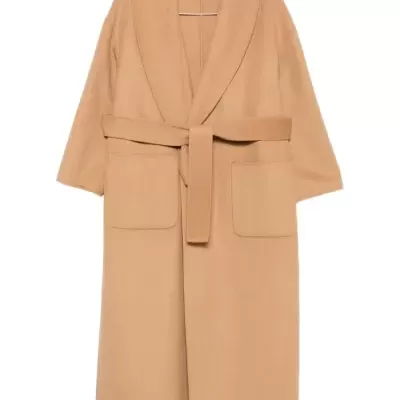 Camel wool-blend belted coat