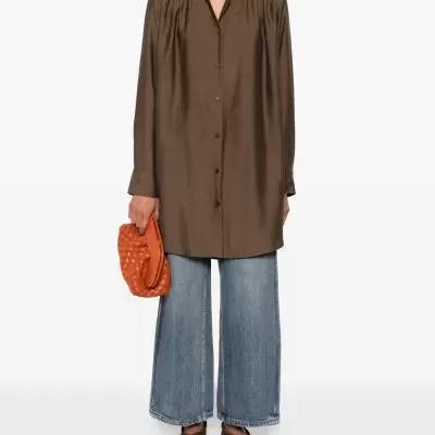 Brown Draped Open-Back Shirt