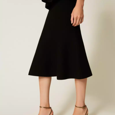 Midi knit skirt with godet