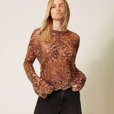Mohair blend jumper with animal print