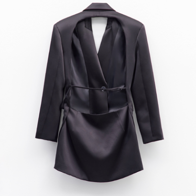 Black satin mini dress with open back