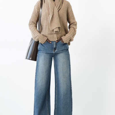 Knit Cardigan with Scarf Collar