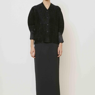 Black Pleated Structured Jacket