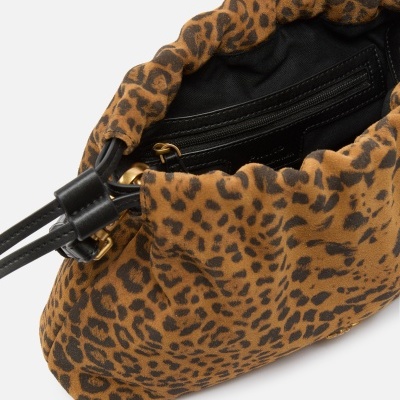 Small suede shoulder clutch with leopard print