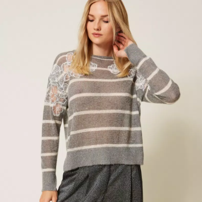 Mohair blend jumper with lace and slits