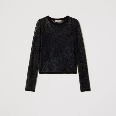 Jacquard jumper with lace effect
