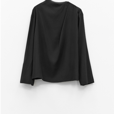 Black Asymmetric Buttoned Blouse