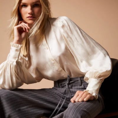 Jacquard satin shirt with ruffles