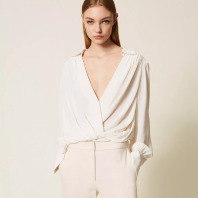 Crêpe de Chine bodysuit with gathering