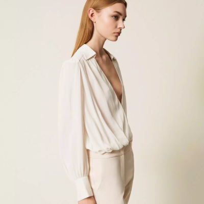 Crêpe de Chine bodysuit with gathering