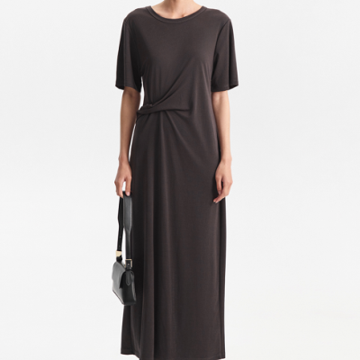 Dark grey knit dress with side knot