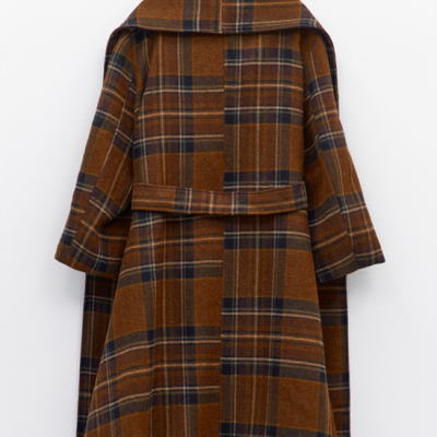 Brown Checked Wool Coat