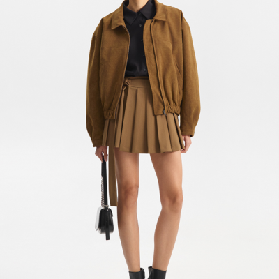 Suede-effect cotton bomber jacket