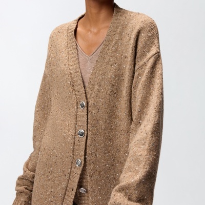 Bouclé fabric cardigan with rhinestones