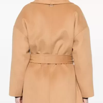 Camel wool-blend belted coat