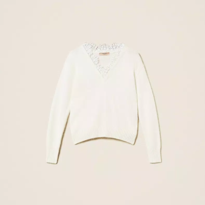 Angora blend jumper with lace