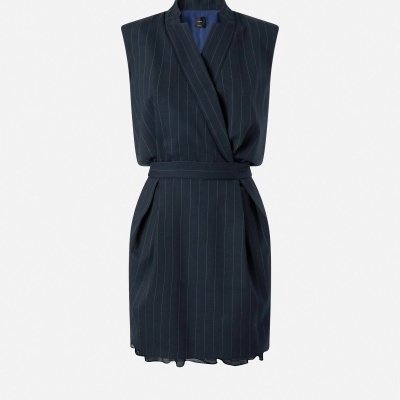 Sleeveless short dress in pinstripe poly wool