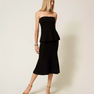 Midi knit skirt with godet