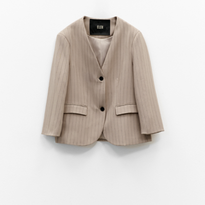 Taupe Pinstripe Cropped Blazer