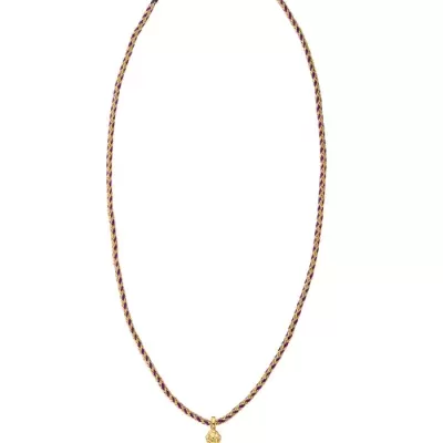 Colar com pendente em coração dourado e corrente trançada roxa e dourada