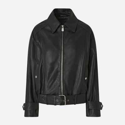 Bubble leather jacket with embroidery