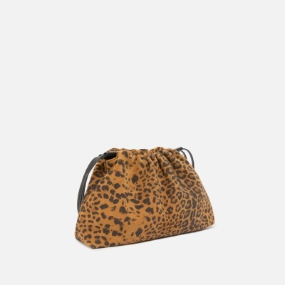 Small suede shoulder clutch with leopard print