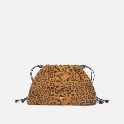 Small suede shoulder clutch with leopard print